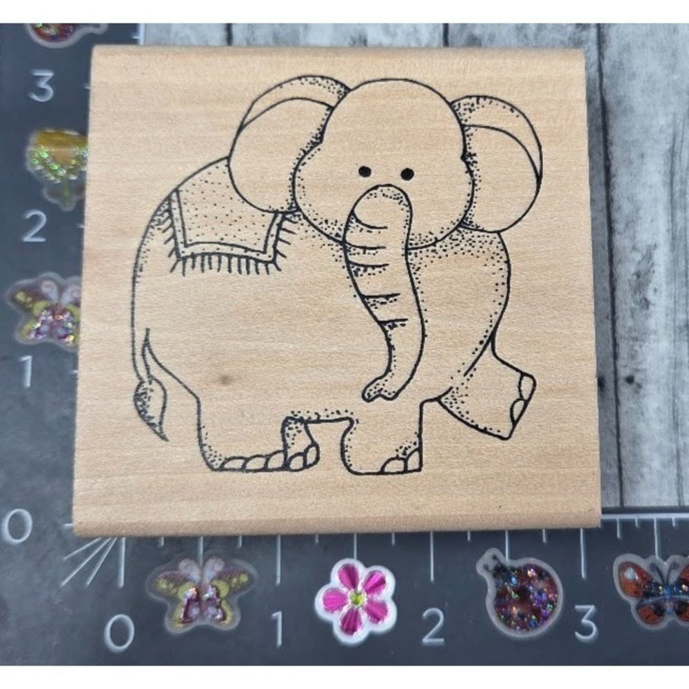 Elephant Animal Cartoon Rubber Stamp Wood #F36